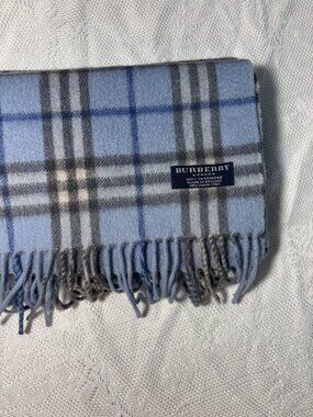 Vintage Burberry Blue Check Cashmere Scarf